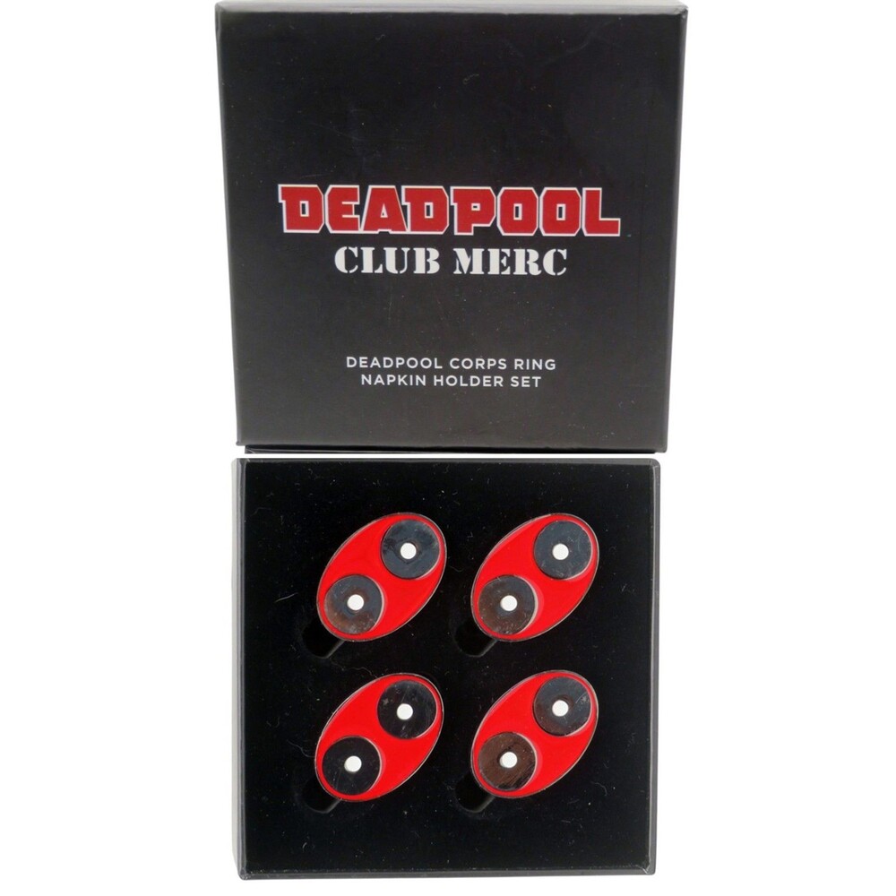 Marvel Deadpool Club Merc Napkin Holder Set of 4 Loot Crate Exclusive Ring New
